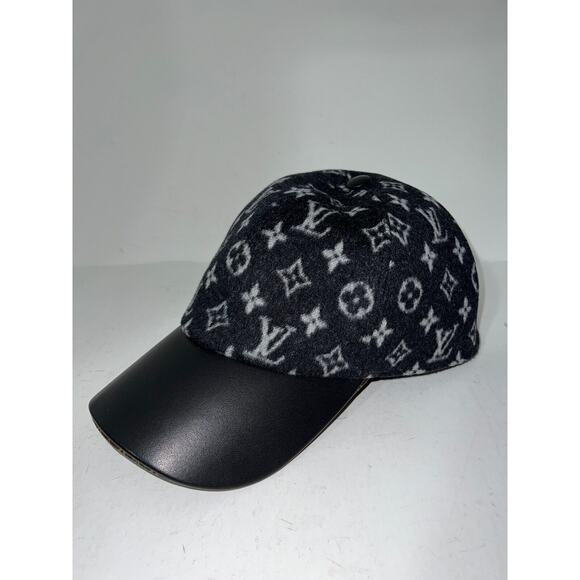 Louis Vuitton Carry On Cap Black Grey Wool Monogram LV Logo Sun Baseball Hat L main image 9